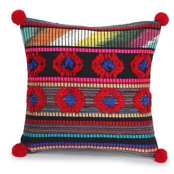 Mezposh Tribal Red & Multi Striped Acrylic Jacquard Cushion Cover 2