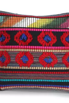 Mezposh Tribal Red & Multi Striped Acrylic Jacquard Cushion Cover