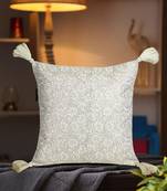 Mezposh Dazzle Lemon Yellow & White Floral Embroidered Faux Silk Cushion Cover (16x16)