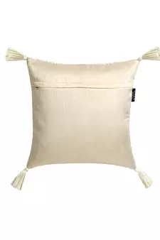 Mezposh Dazzle Lemon Yellow & White Floral Embroidered Faux Silk Cushion Cover (16x16)