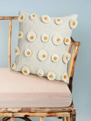 Mezposh Rustic Natural & Mustard Polka Cotton Cushion Cover (16x16) 1
