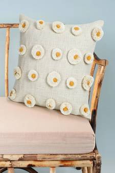 Mezposh Rustic Natural & Mustard Polka Cotton Cushion Cover (16x16)