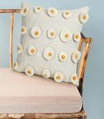 Mezposh Rustic Natural & Mustard Polka Cotton Cushion Cover (16x16)