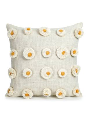 Mezposh Rustic Natural & Mustard Polka Cotton Cushion Cover (16x16) 2