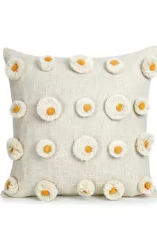 Mezposh Rustic Natural & Mustard Polka Cotton Cushion Cover (16x16)