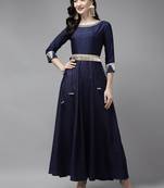 Indo Era Blue Printed A-line Kaftan