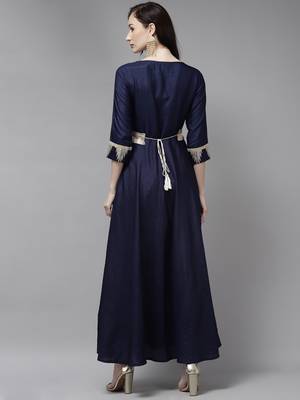 Indo Era Blue Printed A-line Kaftan 2