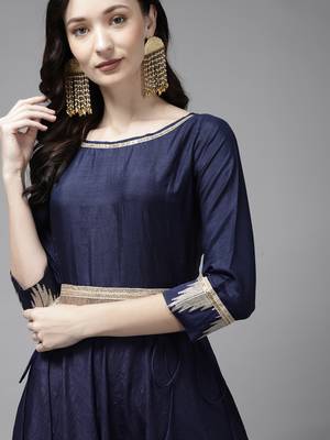 Indo Era Blue Printed A-line Kaftan 4