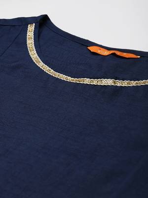 Indo Era Blue Printed A-line Kaftan 5