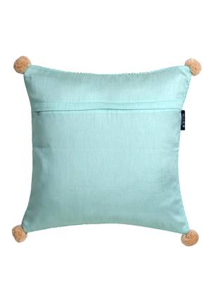 Mezposh Tribal Sea Green & Coral Ethnic Motifs Embroidered Faux Silk Cushion Cover (16x16) 3