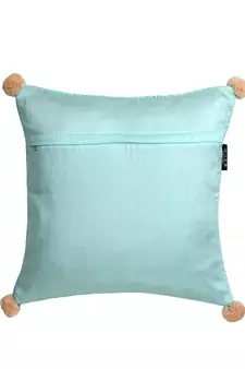 Mezposh Tribal Sea Green & Coral Ethnic Motifs Embroidered Faux Silk Cushion Cover (16x16)