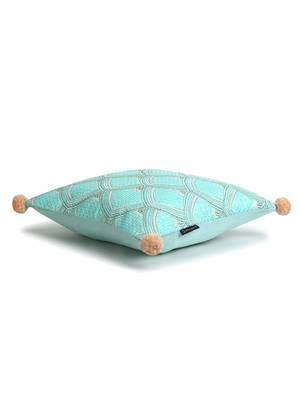 Mezposh Tribal Sea Green & Coral Ethnic Motifs Embroidered Faux Silk Cushion Cover (16x16) 4