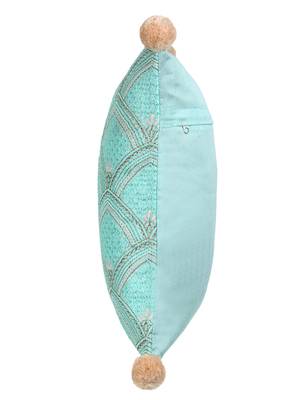 Mezposh Tribal Sea Green & Coral Ethnic Motifs Embroidered Faux Silk Cushion Cover (16x16) 6