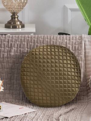 Mezposh Rasta Coffee Brown Quilted Satin Round Cushion Cover (12) 1