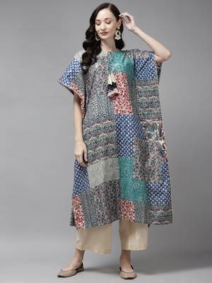 Indo Era Navy Blue Solid A-line Kurta 1