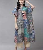 Indo Era Navy Blue Solid A-line Kurta