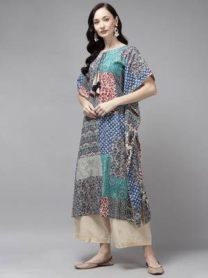 Indo Era Navy Blue Solid A-line Kurta 3