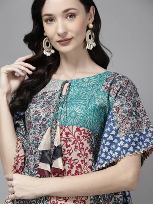 Indo Era Navy Blue Solid A-line Kurta 4