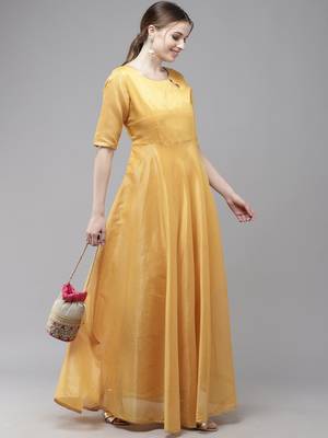 Indo Era Orange Printed A-line Flaired Kurta 3