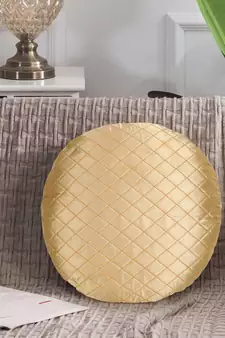Mezposh Rasta Cream Quilted Satin Round Cushion Cover (14)
