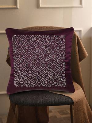 Mezposh Dazzle Purple & Silver Ogee Embellished Satin Cushion Cover (16x16) 1