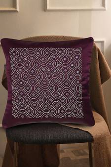 Mezposh Dazzle Purple & Silver Ogee Embellished Satin Cushion Cover (16x16)