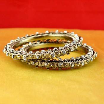 gold moti stone cz polki kundun meenakari pearl bangle kara size-2.6 1