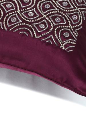Mezposh Dazzle Purple & Silver Ogee Embellished Satin Cushion Cover (16x16) 5