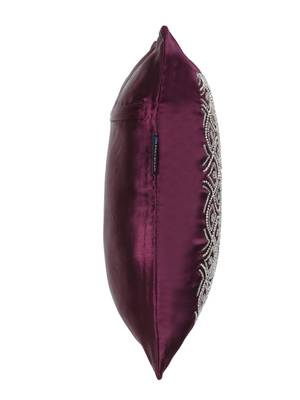 Mezposh Dazzle Purple & Silver Ogee Embellished Satin Cushion Cover (16x16) 6
