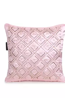 Mezposh Dazzle Baby Pink Geometric Embellished Satin Cushion Cover (14x14)