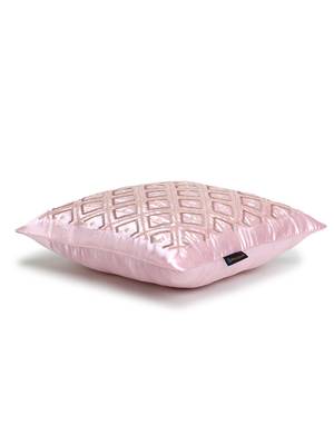 Mezposh Dazzle Baby Pink Geometric Embellished Satin Cushion Cover (14x14) 4
