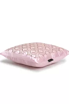 Mezposh Dazzle Baby Pink Geometric Embellished Satin Cushion Cover (14x14)