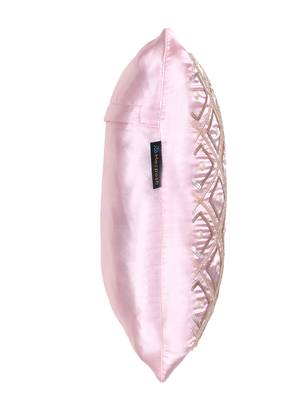 Mezposh Dazzle Baby Pink Geometric Embellished Satin Cushion Cover (14x14) 6