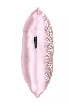 Mezposh Dazzle Baby Pink Geometric Embellished Satin Cushion Cover (14x14)