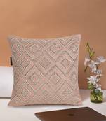 Mezposh Dazzle Dusky Pink & Dull Gold Chevron Embellished Suede Cushion Cover (16x16)