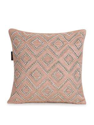 Mezposh Dazzle Dusky Pink & Dull Gold Chevron Embellished Suede Cushion Cover (16x16) 2