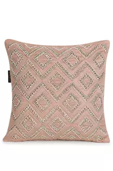 Mezposh Dazzle Dusky Pink & Dull Gold Chevron Embellished Suede Cushion Cover (16x16)