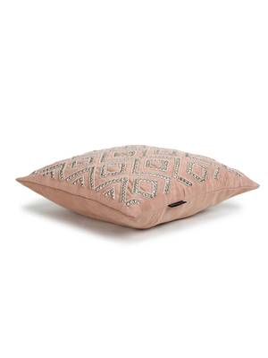 Mezposh Dazzle Dusky Pink & Dull Gold Chevron Embellished Suede Cushion Cover (16x16) 4
