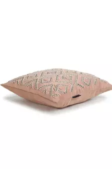 Mezposh Dazzle Dusky Pink & Dull Gold Chevron Embellished Suede Cushion Cover (16x16)