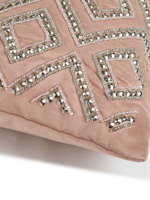 Mezposh Dazzle Dusky Pink & Dull Gold Chevron Embellished Suede Cushion Cover (16x16) 5