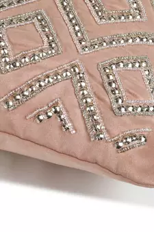 Mezposh Dazzle Dusky Pink & Dull Gold Chevron Embellished Suede Cushion Cover (16x16)