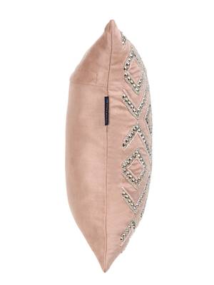 Mezposh Dazzle Dusky Pink & Dull Gold Chevron Embellished Suede Cushion Cover (16x16) 6