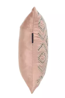 Mezposh Dazzle Dusky Pink & Dull Gold Chevron Embellished Suede Cushion Cover (16x16)