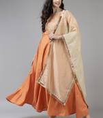 Indo Era Orange Embroidered A-line Kurta With Dupatta Set