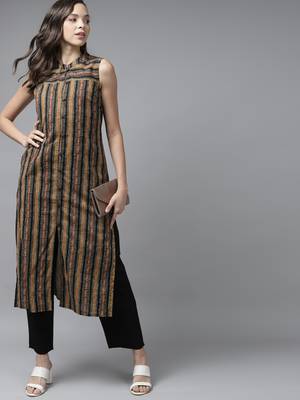 Indo Era Black Striped Straight Kurta 1