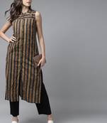 Indo Era Black Striped Straight Kurta