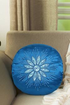 Mezposh Dazzle Royal Blue & White Floral Mandala Embellished Satin Cushion Cover (16)