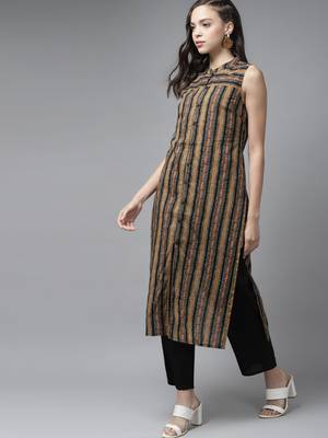 Indo Era Black Striped Straight Kurta 3