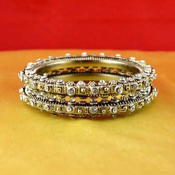 gold moti stone cz polki kundun meenakari pearl bangle kara size-2.6 2