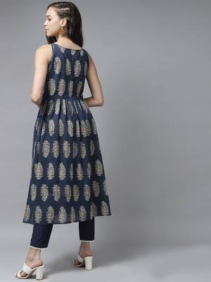 Indo Era Blue Floral Printed A-line Kurta 2